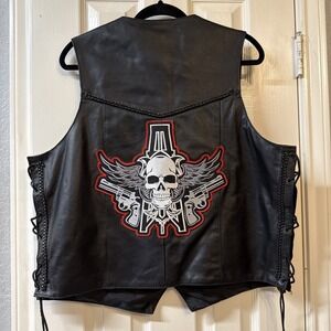 Leather Vest Men Large Biker Snap Large Skull Patch Allstate Leather Riding Vest